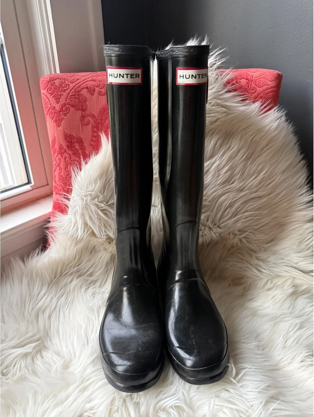 Hunter Black Tall Rain Boots with Adjustable Buckle